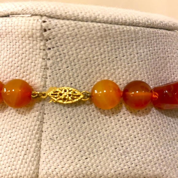 Cornelian Bead & Brown Jadeite Statement Necklace - Picture 4 of 5